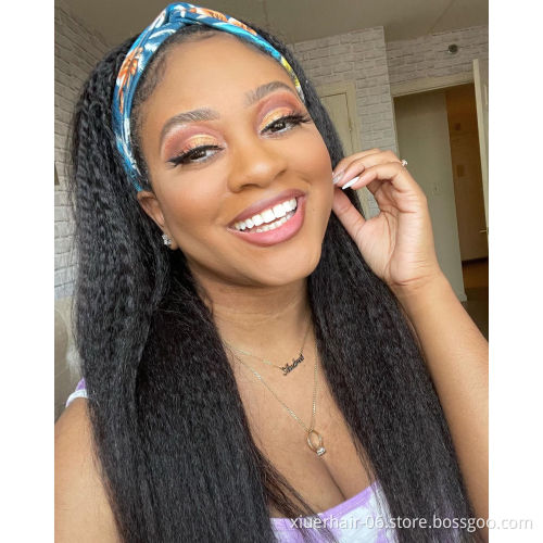 Yaki Human Hair Wig with Headband Peruvian Kinky Straight, Wholesale Human Wigs 100% Human Hair